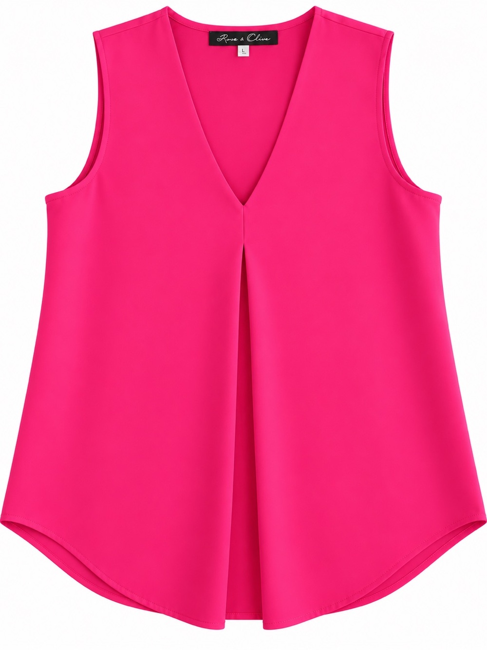 Rose & Olive Hot Pink Sleeveless V-Neck Blouse – Size Small